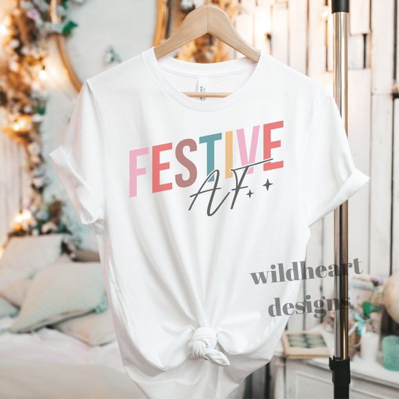 Tops - Festive AF Christmas T-shirt, Unisex Retro Christmas Shirt, Sizes XS-2X